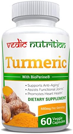 Turmeric Curcumin by VEDICNUTRITION: High Potency Veggie Capsules for Joint Support and Pain Relief with Black Pepper BioPerine – Anti-Aging, Anti-Inflammatory with 95% Standardized Curcuminoids