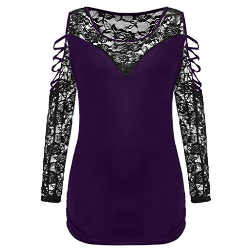 Blouse for Women Plus Size Elegant,SMALLE◕‿◕ Womens Fashion Criss Cross Cold Shoulder Splice Transparent Lace Blouse Purple