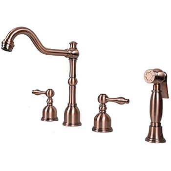 Double Handle Widespread Copper Kitchen Faucet With Side Spray 1 8