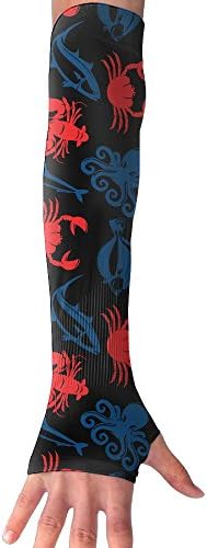 Fish Crab Shrimp Salmon Squid UV Sun Protective Outdoors Stretchy Cool Arm Sleeves Warmer Long Sleeve Glove