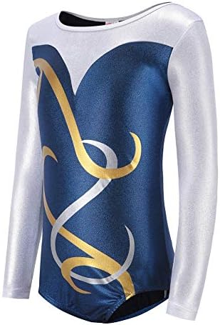 Fedi Apparel Shiny Waves Metallic Athletic Dance Bodysuit Long Sleeve Gymnastics Leotards for Girls