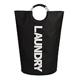 ESHOW Folding 600D Thicken Oxford Clothes Storage Laundry Bag with Alloy Handles Foldable Laundry Basket Laundry Hampers for College Students(Black)