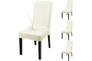 YISUN Dining Chair Covers, Solid Pu Leather Waterproof and Oilproof Stretch Dining Chair Protector Cover Slipcover (Beige, 4 Pack)