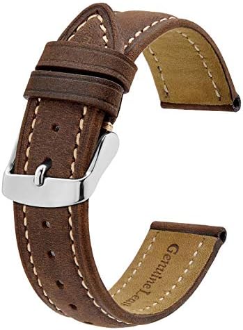 BINLUN Retro Leather Watch Band Handmade Vintage Oil Wax Calfskin