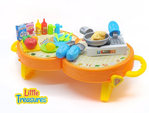 Little Treasures Lovely Kitchen And Dining Table Kit Includes Folding Carry Case, And An Assortment Of Kitchen Utensils, Crockery And A Hob