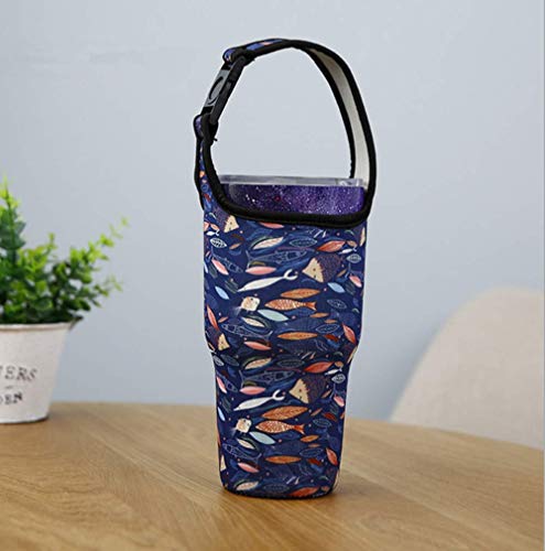 YouZi Tumbler 30 oz Carrier Handle Bag w/Shoulder Strap Fit for Rtic, Atlin, Ozark Trail,YETI Rambler 30 oz Insulated Tumbler Coffee Cup (Fish -Fish)