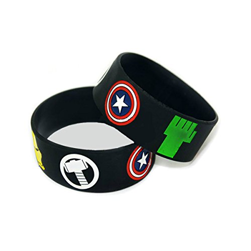 Marvel Comics The Avengers Superhero Logo's Set of 2 Rubber Bracelet Wristbands with Gift Box