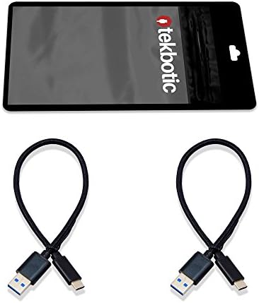 tekbotic PunchFlow+ Short USB C cable Braided 1ft black - Type C to USB 3.0 - Durable 24 AWG (2-pack)