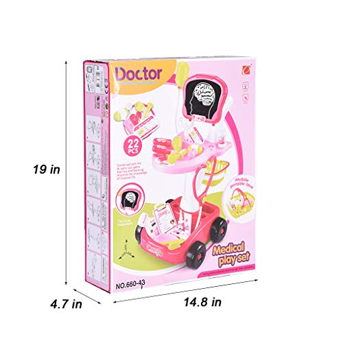 Kids Medical Playset | 22 Piece Toddlers Doctor Pretend Play Kit with Electric Analog X-ray Screen and Stethoscope Set | Organizer Role Playing Game Educational Medical Toys Gifts for Kids (Pink) - Thumbnail 7