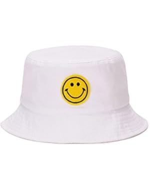 Unisex Cotton Wide Brim Bucket Hat Smile Face Pattern Funky Outdoor Fishing Hat Cap
