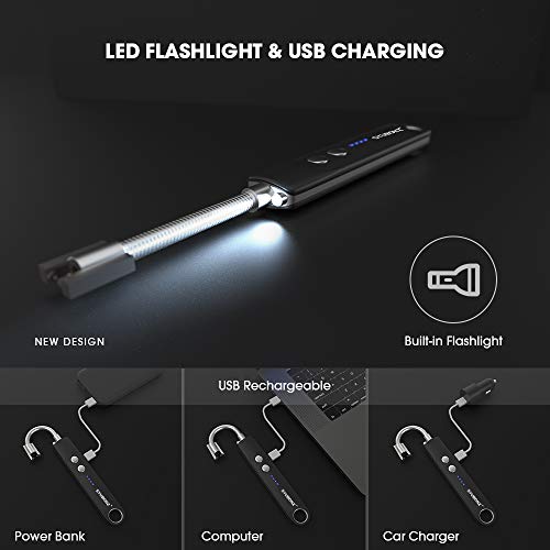 Candle Lighter, 360° Flexible Arc Long Lighter with LED Flashlight, USB
