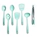 GreenLife Cooking Tools and Utensils, 7 Piece Nylon Set including Spatulas Turner Spoons and Tongs, Dishwasher Safe, Turquoise