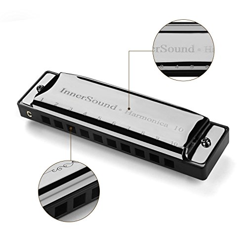 Harmonica, InnerSound Standard Diatonic Harmonica 10 Holes Blues Harp with Case, Key of C, for Blues Rock Country Folk Jazz, Black - Thumbnail 3