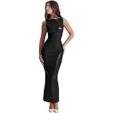 XLLAIS Women's Faux PU Leather Bodycon Maxi Dress Sexy Boatneck Tank Long Dresses