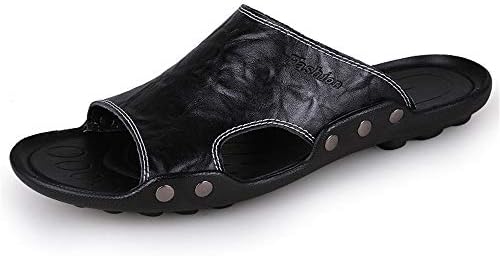 メンズスポーツサンダル メンズレザー夏のサンダルレザーサンダルスリッパビーチローファー Color 期間限定特価品 Size Black 45