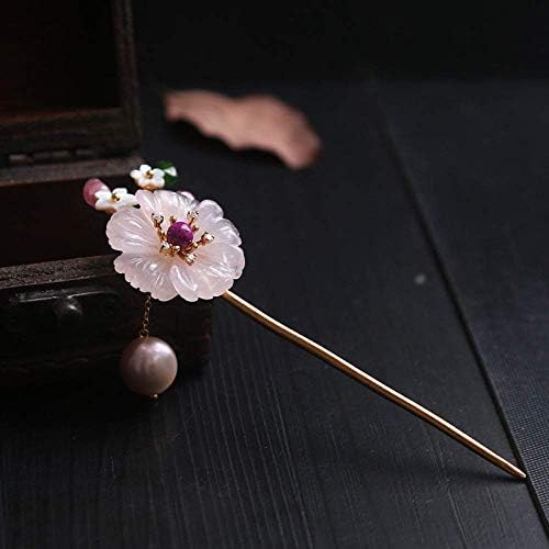 Rongw ついに入荷 ヘアピン 925スターリングシルバーのヘアピンヘアスティックレトロな中国のナチュラルピンクのクリスタルトルマリンフラワークラシックフェミニンな気質の花嫁ヘアアクセサリー装飾が修正されました ピンヘアスティック花髪 レトロ
