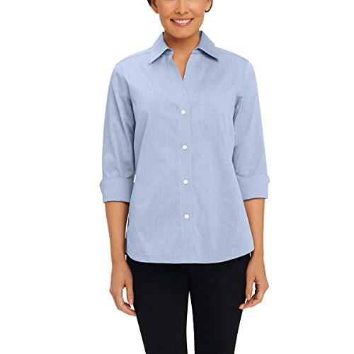 Foxcroft NYC Womens Pinpoint Oxford Shirt Non-Iron Stretch Poplin Blouse (Large, Blue Wave)