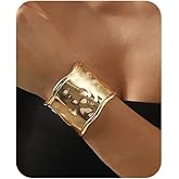 Hanfluenve Gold Cuff Bracelets for Women Trendy Chunky Gold Bracelet Arm Cuffs Jewelry Vintage Bangles Adjustable Thick Gold Bracelet