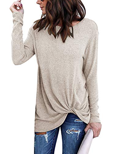 Yidarton Women's Comfy Casual Long Sleeve Side Twist Knotted Tops Blouse Tunic T Shirts(ap,l) Apricot