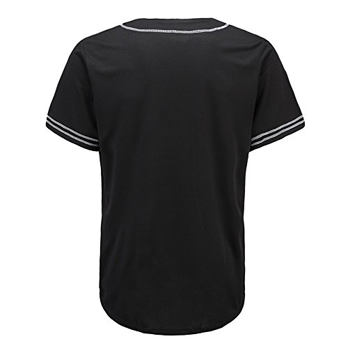 LIWEIKE Mens Baseball Jersey Button Down Plain Short Sleeve Hipster Hip Hop T Shirts (Large)