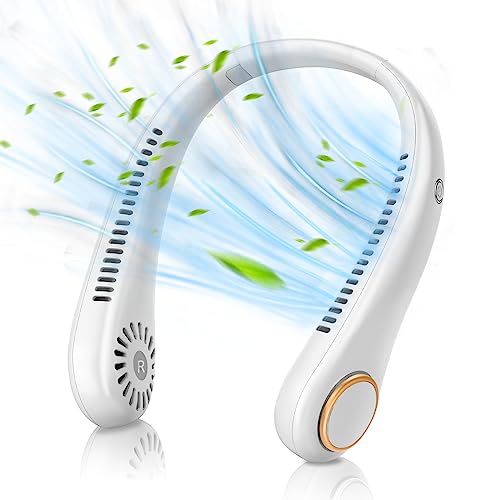 Portable Neck Fan, Hands-Free Bladeless Fan, 360°C Cooling Personal Fan with 3 Speed Adjustment, 4000 mAh Battery Rechargeable USB Fan for Traveling, Hiking and Outdoor Activities