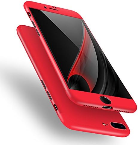 iPhone 8 Plus Case, B4Uebuy Ultra Slim thin 360 Degree Full Body Protection 3 in 1 Case for Apple 5.5 '' iPhone 8 Plus (2017 Ralease) (Red)