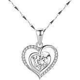 DIAMANTIO Sterling Silver Heart Pendant Necklace for Women – 18K Gold Plated Double Heart Design with Sparkling Cubic Zirconia – Elegant Jewelry Gift for Anniversary, Birthday, or Valentine’s Day