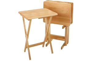 Oakestry Wood Alex Snack Table Natural Set 5 Pc Folding TV Tray Table for Dining Laptop Computer Stand Gaming Desk Easy Assembly