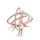 Redbarry Double Cross X Shape Micro CZ Paved Cocktail Party Rings, ( 3 Colors )