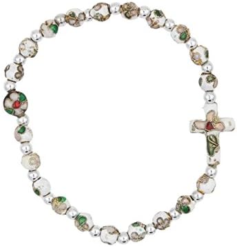 Christian Living White Cloisonne Bead Stretch Rosary Bracelet