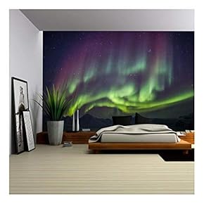 Arctic Magical Landscape - Northern Lights - Removable Wall Mural | Self-Adhesive Large Wallpaper - 66x96 inches