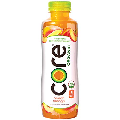 CORE Organic, Peach Mango, 18 Fl Oz (Pack of 12), Fruit Infused Beverage, Vegan/Gluten-Free, Non-GMO, Refreshing Flavored Water with Antioxidants, Great For Immunity Support, CLEAR