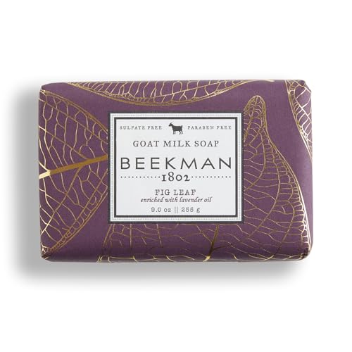 BEEKMAN 1802 GOAT MILK BODY SOAP BAR, FIG LEAF – SCENTED – 9 OZ – NOURISHES, MOISTURIZES & HYDRATES – 100% VEGETABLE SOAP WITH LACTIC ACID – GOOD FOR SENSITIVE SKIN – CRUELTY FREE