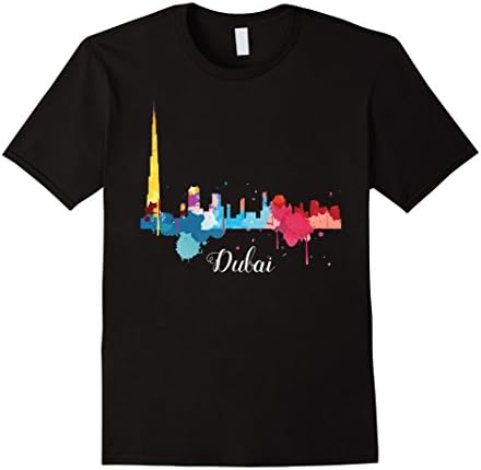 Mens Dubai Shirt: Watercolor City Skyline United Arab E. | PAN394 XL Black