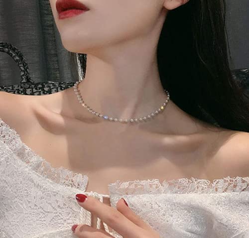 TseenYi Tiny Pearl Necklace Choker Beaded Pearl Chain Necklace Vintage Necklaces Chain Bridal Jewelry for Women and Girls Gifts