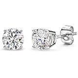FANTOM 2.00 Carat Total Weight Cubic Zirconia Round 925 Sterling Silver Stud Earrings