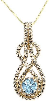 14k Yellow Gold Round Genuine Aquamarine Birthstone Double Infinity Hidden Bail Pendant Necklace, 22"