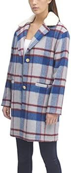 levi's women's wool plaid sherpa collar top coat
