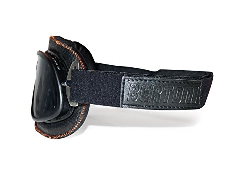 Vintage Motorcycle Goggles in Black Leather and Orange Stitching with Anticrash Lenses By Bertoni Italy - AF196B - Motorbike Aviator Goggles