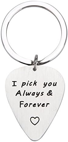 I Pick You Always Forever Guitar Pick, Keychain Key Ring Jewelry, Christmas Day, Valentine's Day, Father's Day Gifts for Men, Women, Friendship, Musician (Forever Keyring)