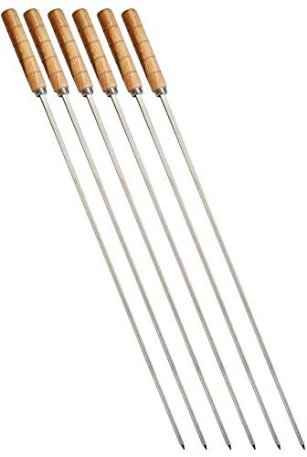 BBQ Skewers-6pc Stainless Steel, Strong And Sturdy 23'' Length, 5mm Thickness With Wood Handle