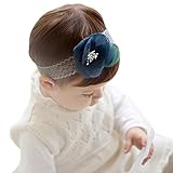 DZT1968® Baby Girl Wide Lace Turban Headband Head Wrap Knotted Hair Band With Flower (Navy)