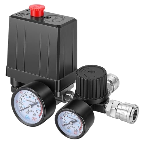 220V Air Compressor Pressure Switch, 4 Holes Compressor Control Valve with Safety Valve and Pressure Gauge, Quick Response, Precise Adjustment for Workshop or Factory