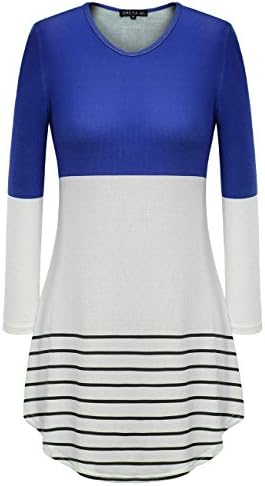 OMEYA WL Women's Color Block Striped 3/4 Sleeve Crewneck Patchwork T-shirt Loose Tunic Tops (S, Blue)