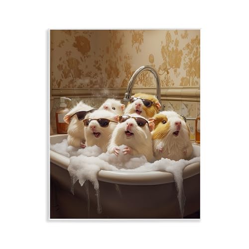 Guinea Pigs Bubble Bath, 11 x 14 Inch Mounted Print on Wall Plaque