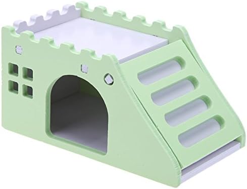Demiawaking Wooden Hamster House Play Nest Cage Exercise Toys for Dwarf Syrian Hamster Gerbil Rat Small Animals Cage (Nest House, Green)