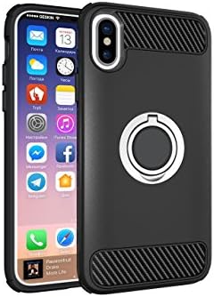 iPhone X / 10 Phone Case Protective Rugged Armor 3D Ring Case with 360 Degrees Ring Kickstand Magnetic Bracket Holster Dual Layer Anti Drop Scratch Phone Defender,iPhone X Case (Black)