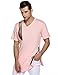 COOFANDY Mens Longline Irregular Curved Hem Short Sleeve Tshirts Cotton V Neck Tee Tops,Pink,Medium