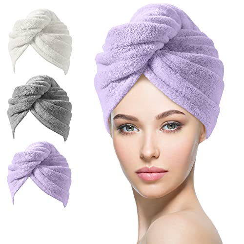YFONG Larger Microfiber Hair Towel Wrap for Women, Rapid Drying Towels for  Hair with Button, Super Absorbent H