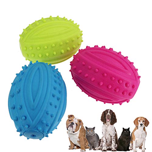 TOCESS Dog Squeak Ball Toy, Light Football Chew Squeak Toy for Dogs, Tough and Durable Pet Dog Spike Ball Toys for Chasing and Training, Natural Rubber Squeaky Toys, Dog Chew Teeth Cleaning (3 Packs) - Thumbnail 2